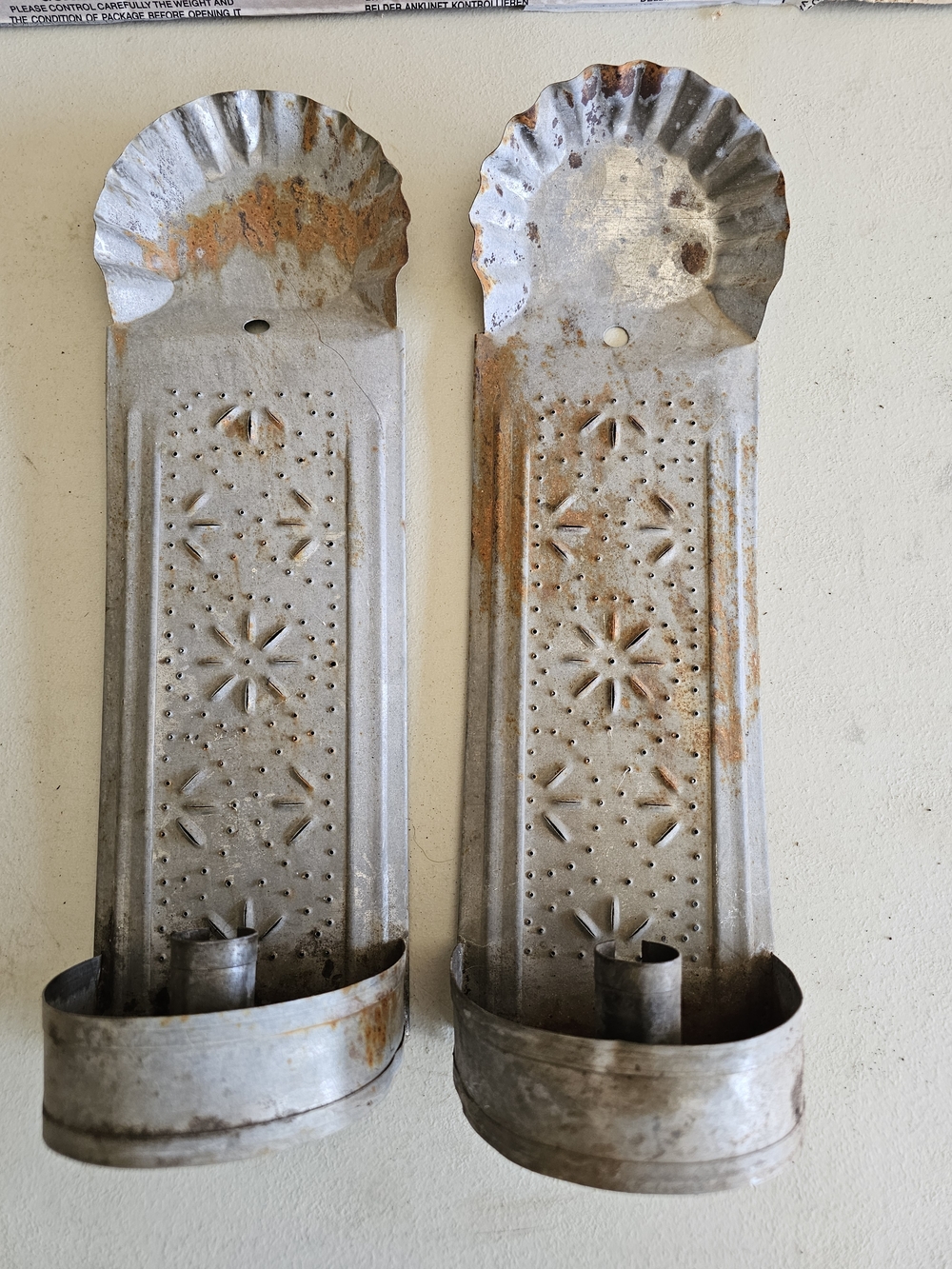 Pair of Vintage Metal Wall Sconces - Rustic Gray - Picture 6 of 8